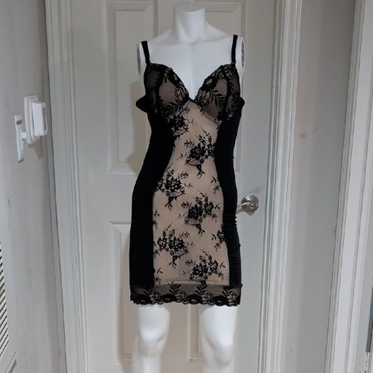 Heavenly Shapewear Chic Black and Nude Lace Chemise Women's 1X
