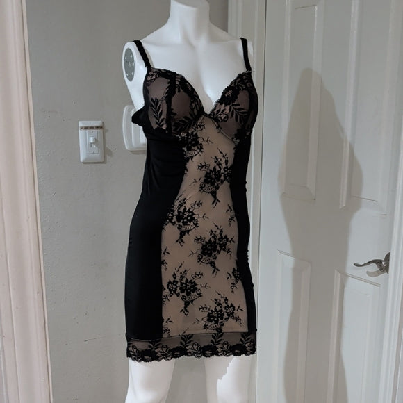 Heavenly Shapewear Chic Black and Nude Lace Chemise Women's 1X