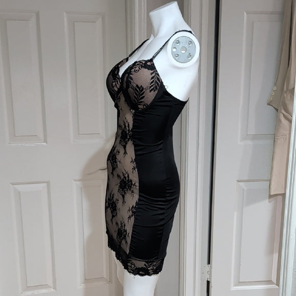 Heavenly Shapewear Chic Black and Nude Lace Chemise Women's 1X