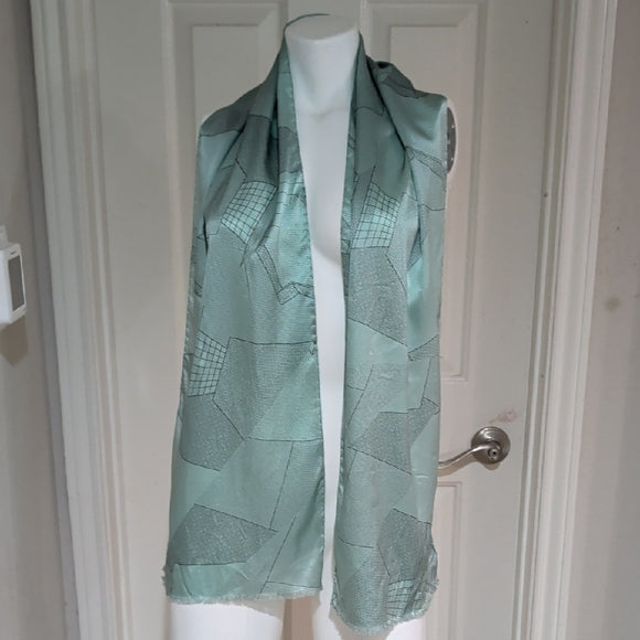 Memphis Milano Elegant Light Blue Geometric Italian Scarf 100% Silk