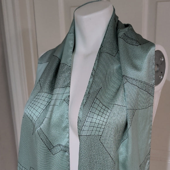 Memphis Milano Elegant Light Blue Geometric Italian Scarf 100% Silk