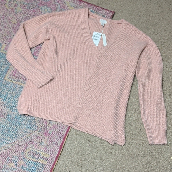 NWT Caslon Chic Pink Smoke V-Neck Sweater Women's Large