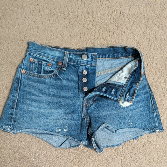 Levi's Blue Distressed Jean Shorts Women's 25
