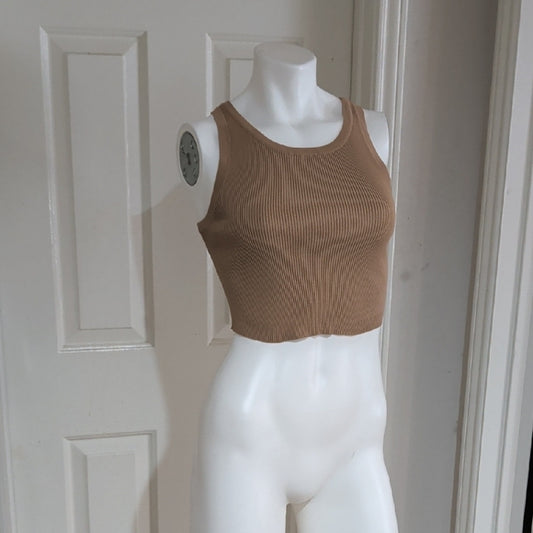 Zara Tan Ribbed Crop Top Women's Medium NWOT