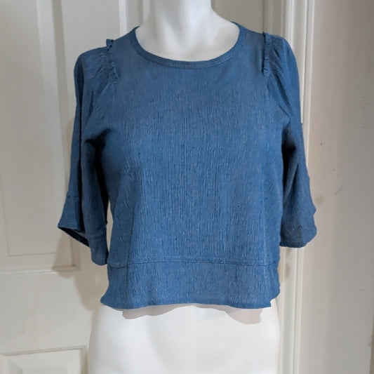 Zara Light Blue Textured Blouse Women's Small