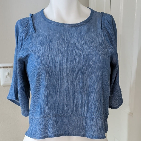 Zara Light Blue Textured Blouse Women's Small