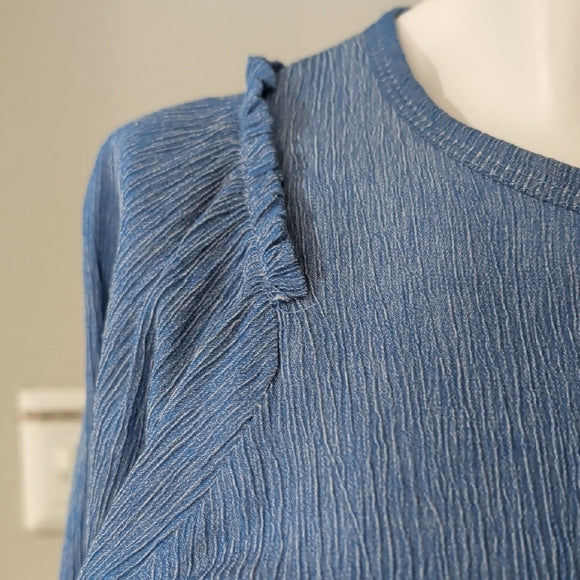 Zara Light Blue Textured Blouse Women's Small