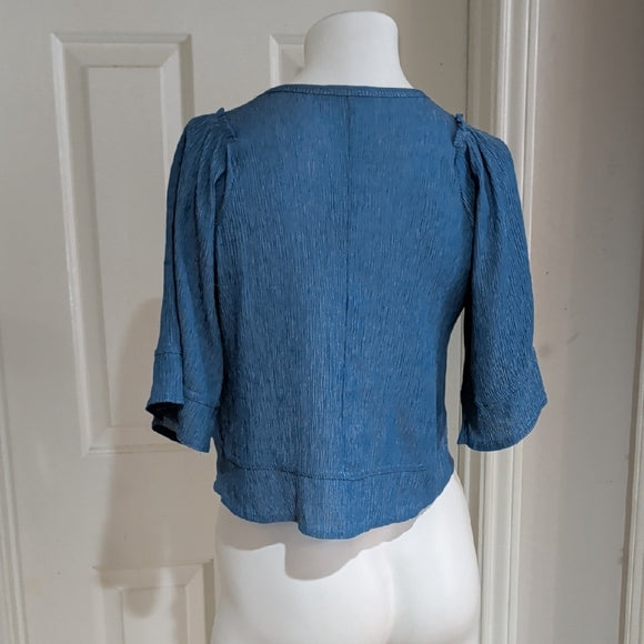 Zara Light Blue Textured Blouse Women's Small