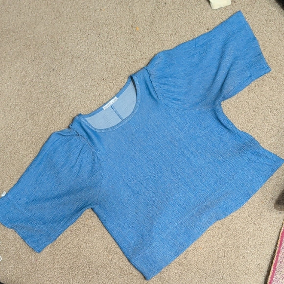 Zara Light Blue Textured Blouse Women's Small