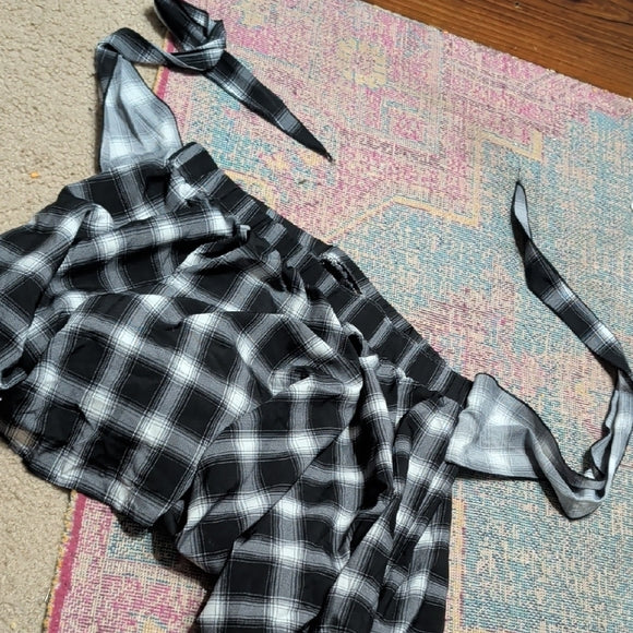 Shein Curve Chic Asymmetrical Plaid Skirt Tie Waist Women's 2XL