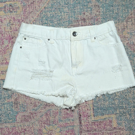 Forever 21 White Distressed Jean Shorts Women's 28