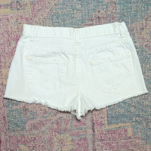 Forever 21 White Distressed Jean Shorts Women's 28