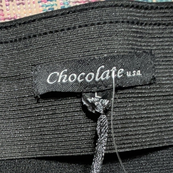 Chocolate USA Women’s Black Mini Skirt Size L Stretch Bodycon Basic Solid