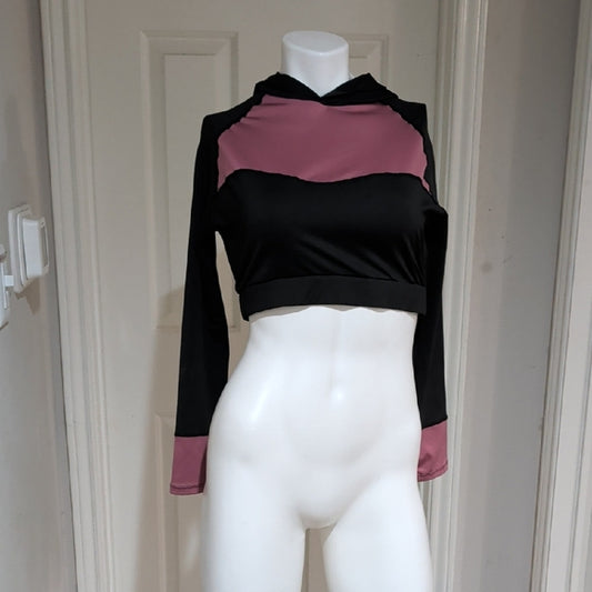 SHEIN Curve Chic Black and Pink Women's Athletic Hoodie Crop Top 0XL