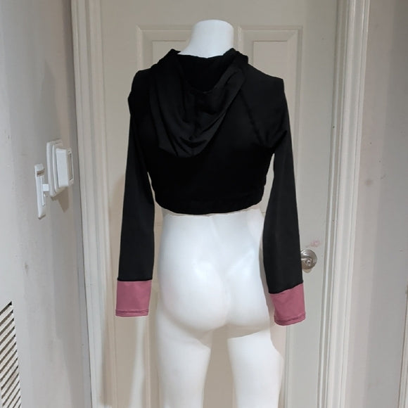 SHEIN Curve Chic Black and Pink Women's Athletic Hoodie Crop Top 0XL