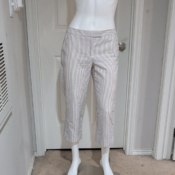 Ann Taylor Purple and Cream Striped Cropped Trousers Women's 4