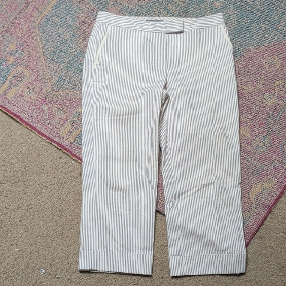 Ann Taylor Purple and Cream Striped Cropped Trousers Women's 4