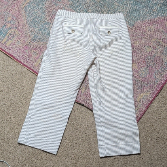 Ann Taylor Purple and Cream Striped Cropped Trousers Women's 4