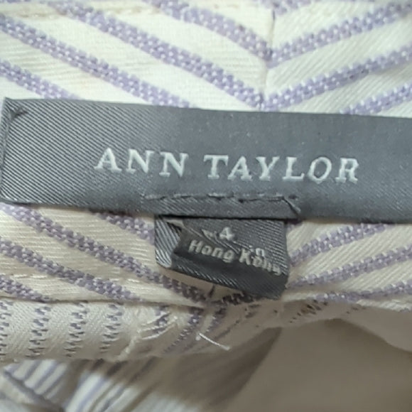 Ann Taylor Purple and Cream Striped Cropped Trousers Women's 4