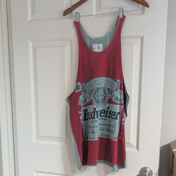 Vintage Budweiser Red and Teal Graphic Logo Tank Top Men's XL