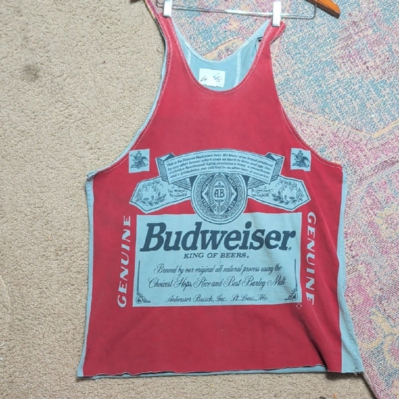 Vintage Budweiser Red and Teal Graphic Logo Tank Top Men's XL
