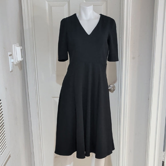 Vintage Donna Morgan Black V-Neck Midi Fit-and-Flare Dress Women's 6