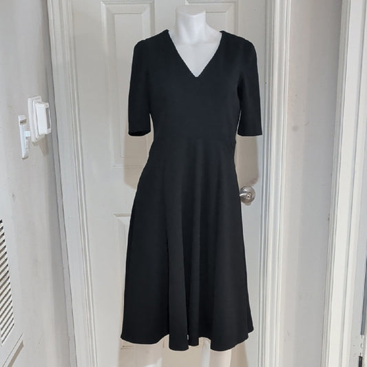 Vintage Donna Morgan Black V-Neck Midi Fit-and-Flare Dress Women's 6