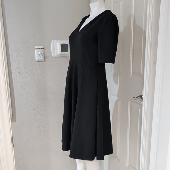 Vintage Donna Morgan Black V-Neck Midi Fit-and-Flare Dress Women's 6