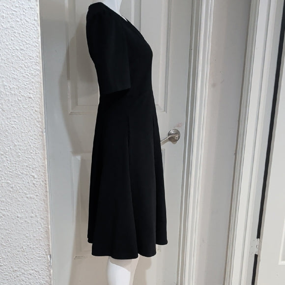 Vintage Donna Morgan Black V-Neck Midi Fit-and-Flare Dress Women's 6