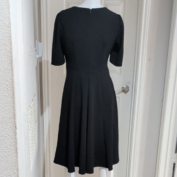 Vintage Donna Morgan Black V-Neck Midi Fit-and-Flare Dress Women's 6