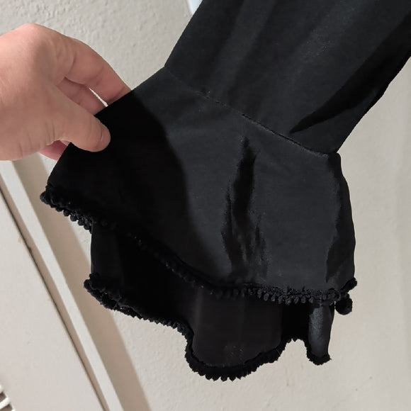 Vintage Carolina Veloz Black Long-Sleeve Blouse with Ruffle Cuffs Women's Medium