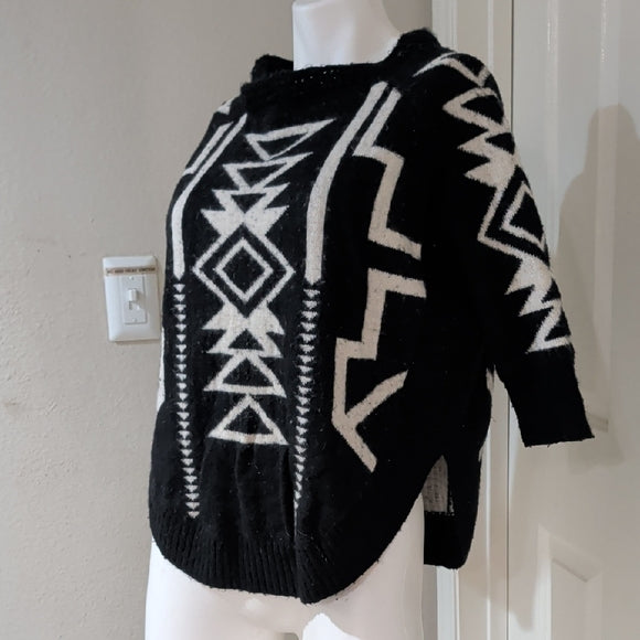 Vintage Express Black & White Geometric Cropped Crewneck Sweater - Women's Small