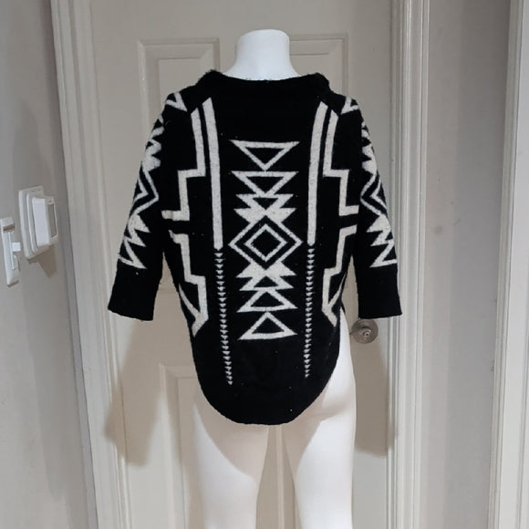 Vintage Express Black & White Geometric Cropped Crewneck Sweater - Women's Small