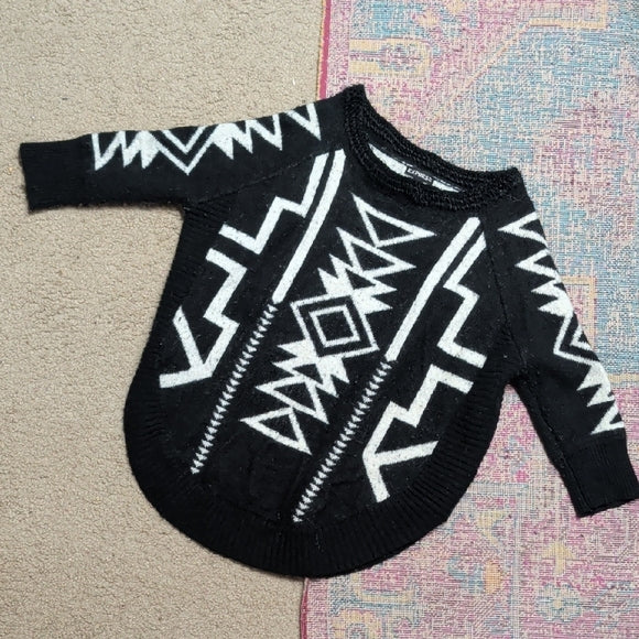 Vintage Express Black & White Geometric Cropped Crewneck Sweater - Women's Small