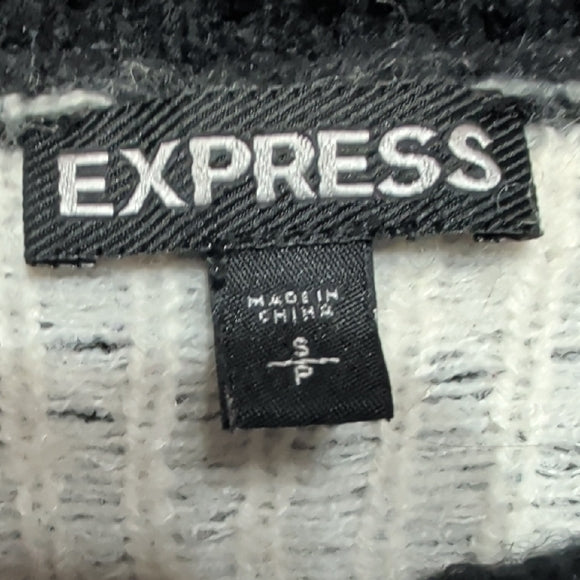 Vintage Express Black & White Geometric Cropped Crewneck Sweater - Women's Small