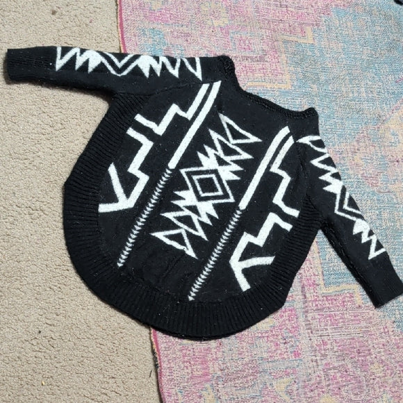 Vintage Express Black & White Geometric Cropped Crewneck Sweater - Women's Small