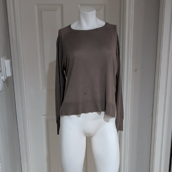 Zara Women's Khaki Brown Ribbed Knit Long Sleeve Crewneck Solid Crop Top Size S