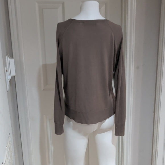 Zara Women's Khaki Brown Ribbed Knit Long Sleeve Crewneck Solid Crop Top Size S