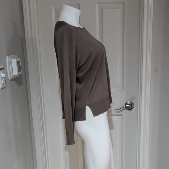 Zara Women's Khaki Brown Ribbed Knit Long Sleeve Crewneck Solid Crop Top Size S