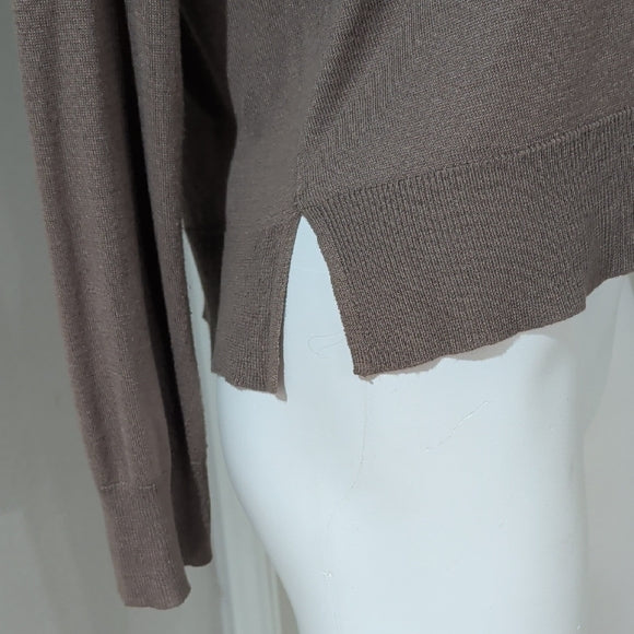 Zara Women's Khaki Brown Ribbed Knit Long Sleeve Crewneck Solid Crop Top Size S