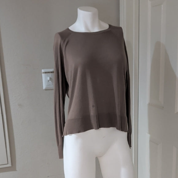 Zara Women's Khaki Brown Ribbed Knit Long Sleeve Crewneck Solid Crop Top Size S