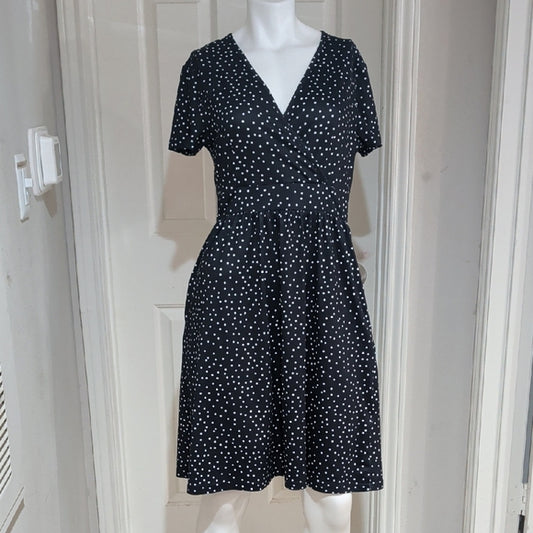 Dark Blue Polka Dot V-Neck Mini Dress Women's Medium