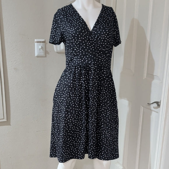 Dark Blue Polka Dot V-Neck Mini Dress Women's Medium