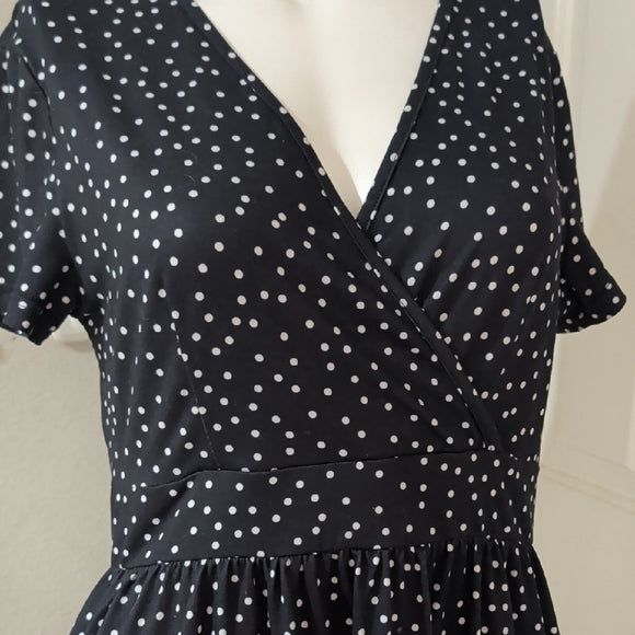 Dark Blue Polka Dot V-Neck Mini Dress Women's Medium