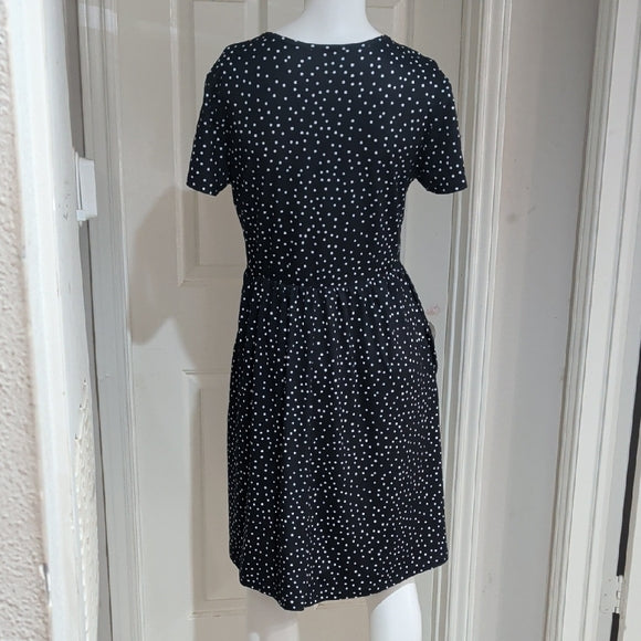 Dark Blue Polka Dot V-Neck Mini Dress Women's Medium