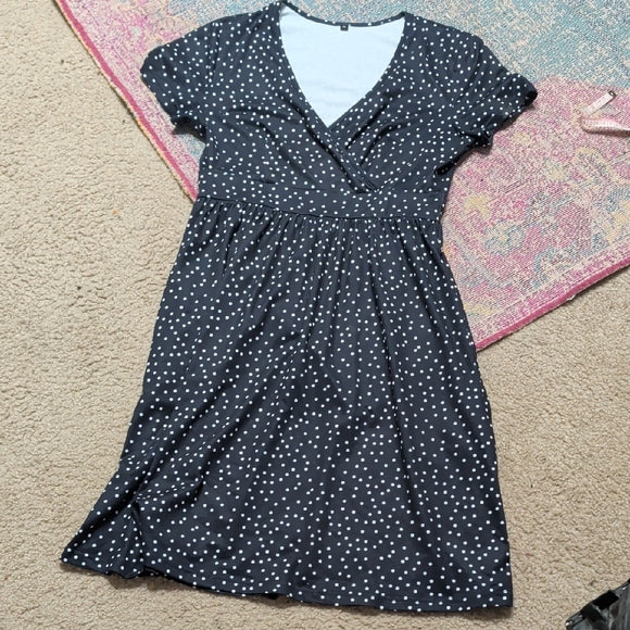 Dark Blue Polka Dot V-Neck Mini Dress Women's Medium