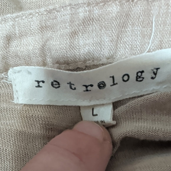 Retrology Sheer Sleeveless Embroidered Tunic Top - Taupe Women's Large