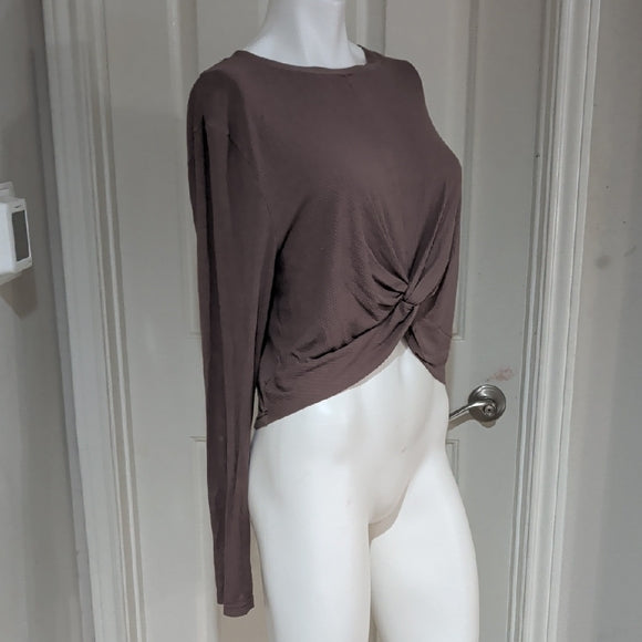 Cider Taupe Knot-Front Long Sleeve Crop Top Women's XL