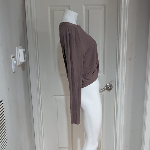 Cider Taupe Knot-Front Long Sleeve Crop Top Women's XL