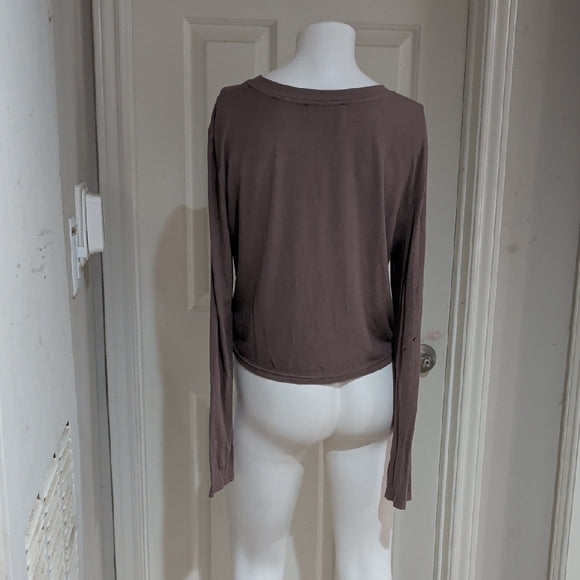 Cider Taupe Knot-Front Long Sleeve Crop Top Women's XL